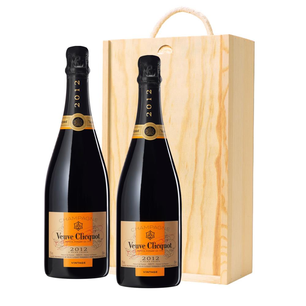 Veuve Clicquot, Vintage 2012 Champagne 75cl Twin Pine Wooden Gift Box (2x75cl)